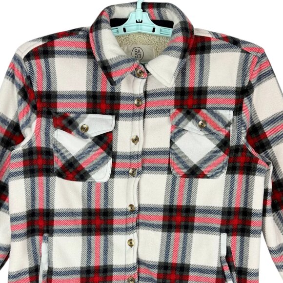 Sage Collective Women's Full Lined Plaid Fleece Grey/Red Shirt Jacket Size M - Picture 4 of 10